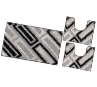 emmevi Tappeto Bagno Moderno Parure Set 3 Pezzi Soffice Shaggy Assorbente Antiscivolo Lavabile Nero