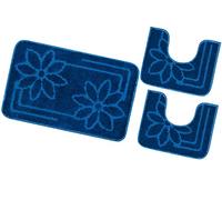 emmevi Tappeto Bagno Parure Fiori Morbido Antiscivolo Assorbente Lavabile MOD.Moorea 6 Set 3 Pezzi Blu