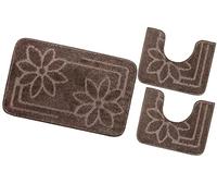 emmevi Tappeto Bagno Parure Fiori Morbido Antiscivolo Assorbente Lavabile MOD.Moorea 6 Set 3 Pezzi Marrone