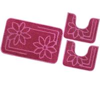 emmevi Tappeto Bagno Parure Fiori Morbido Antiscivolo Assorbente Lavabile MOD.Moorea 6 Set 3 Pezzi Porpora