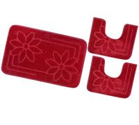 emmevi Tappeto Bagno Parure Fiori Morbido Antiscivolo Assorbente Lavabile MOD.Moorea 6 Set 3 Pezzi Rosso