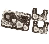 emmevi Tappeto Bagno Parure Morbido Antiscivolo Assorbente Lavabile Moderno MOD.ITACA Set 3 Pezzi Marrone