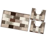 emmevi Tappeto Bagno Parure Morbido Girowater Antiscivolo Assorbe Lavabile MOD.Lilla Set 3 Pezzi Marrone