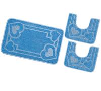 emmevi Tappeto Bagno Parure Soffice Antiscivolo Assorbente Lavabile MOD.Moorea 8 Set 3 Pezzi Azzurro