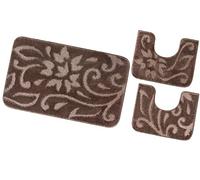 Tappeto Bagno Parure Set 3 Pezzi Elegante Morbido Assorbe Antiscivolo Lavabile