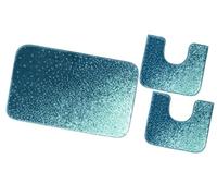 emmevi Tappeto Bagno Set 3 Pezzi Parure Morbido Girowater Assorbente Shaggy Retro Antiscivolo Blu