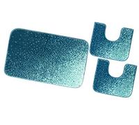 emmevi Tappeto Bagno Set 3 Pezzi Parure Morbido Girowater Assorbente Shaggy Retro Antiscivolo MOD.Ibisco (A) Set 3 Pezzi Blu