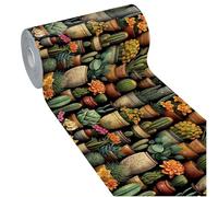 emmevi Tappeto Cucina In Pvc Piante Grasse Cactus Sfondo Nero Moderno Morbido Antiscivolo 51x120 Cm