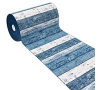 emmevi Tappeto Cucina Parquet Legno Listelli Shabby Chic Passatoia Antiscivolo Lavabile 52x190 Cm Blu