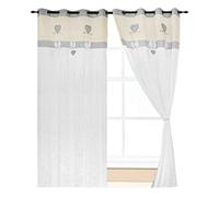 emmevi Tende Coppia Finestra Porta Interno Tessuto Casa Shabby Chic MOD.Tenda Cuoricini 140X290 Grigio