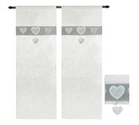 emmevi Tende Coppia Finestra Porta Interno Tessuto Lino Casa Shabby Chic Mod.Tenda CUORI 1 CONF 60X240 GRIGIA