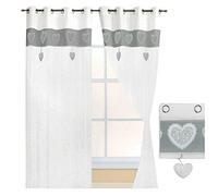 emmevi Tende Coppia Finestra Porta Interno Tessuto Lino Casa Shabby Chic Mod.Tenda CUORI 2 CONF 140X290 GRIGIA