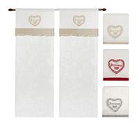 emmevi Tende Finestre Porta Interno Tessuto Lino Semitrasparente Coppia 2 Pz Cuore Quadretti MOD.Tenda Bonheur 1 CONF 60X150 Grigio