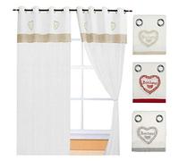 emmevi Tende Finestre Porta Interno Tessuto Lino Semitrasparente Coppia 2 Pz Cuore Quadretti MOD.Tenda Bonheur 2 CONF 140X290 Grigio