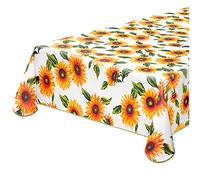 emmevi Tovaglia Antimacchia Tavolo Cucina Girasoli Bordata Cotone Plastificato MOD.CINZ34A 135X230 Bianca