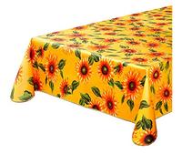 emmevi Tovaglia Antimacchia Tavolo Cucina Girasoli Bordata Cotone Plastificato MOD.CINZ34G 135X180 Gialla