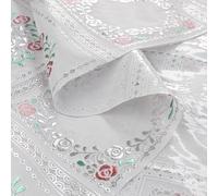 emmevi Tovaglia Plastificata Ricamo Pizzo 3D Bianca Argentata Copritavolo Cucina Antimacchia 137X160 DIS_D