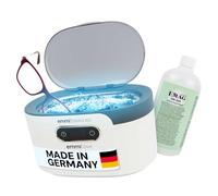 Emmi-04K - Pulitore ad ultrasuoni con vasca in acciaio inox, 0,6 l, per gioielli, occhiali, orologi e strumenti dentali con detergente universale EM-090 da 100 ml, frequenza 43 kHz, potenza 50 W
