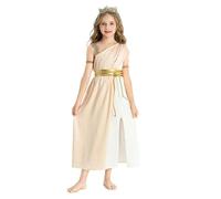 Emmoal Costume Antica Dea Greca Romana Bambina con Copricapo Dorato Vestito Dea Romana Greca Mitologia Costume Regina Egiziana Toga Costume Carnevale Festa di Halloween