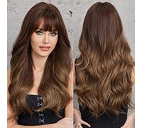 EMMOR Ombre Marrone Parrucche Per Le Donne Parrucche Ricci Lunghe Con Frangia Onda Resistente Al Calore Parrucche Sintetiche Liscio Aspetto Naturale