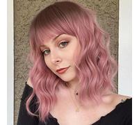 EMMOR Parrucche Corte Ricci Con Frange Parrucche Ondulate Bob Per Le Donne Parrucche Sintetiche Resistenti Al Calore Parrucche Lunghe Spalle Parrucche Naturali(Ombre Rosa)