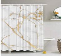 EMMTEEY Tenda da doccia in marmo bianco dorato, tenda da doccia in tessuto astratto per bagno, decorazione artistica moderna con inchiostro, tenda da doccia impermeabile con ganci, 72 x 72 cm,