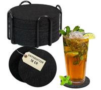 Emmy Home Set di 18 sottobicchieri neri con supporto in metallo, sottobicchieri rotondi da 3 mm, sottobicchieri in feltro per bar, cucina, ufficio, accessori moderni e idea regalo