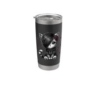 Emo Cat Rose Gothic Regali Amante Gatto Goth Girl Dark Kitty Bicchiere termico in acciaio inox doppia parete