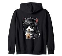 Emo Gothic Cat Bere Boba Bubble Tea Goth Kitty Felpa con Cappuccio