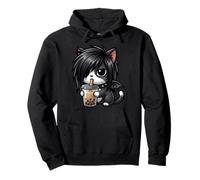 Emo Gothic Cat Bere Boba Bubble Tea Goth Kitty Felpa con Cappuccio