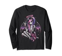 Emo Gotico Ragazza Scheletro Ragazza Angelo Punk Stile Gotico Scuro Maglia a Manica