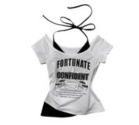 Emo Grunge Camicie Donna 2000s Grafica Baby Tees Falso Due Pezzi Manica Corta Vintage Y2k Crop Top Goth Alt Vestiti, bianco, S