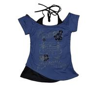 Emo Grunge Camicie Donna Grafica Baby Tees Y2k Crop Top Alt Vestiti Finti Due Pezzi Manica Corta Vintage T Shirt, Navy, M