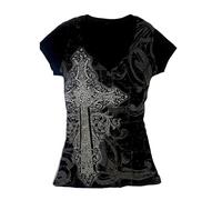 Emo Grunge Top Manica Corta Y2k Camicie Vintage Streetwear Top Donna 2000 Moda, Bianco Grigio Chiaro, S