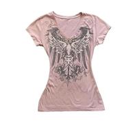 Emo Grunge Top Manica Corta Y2k Camicie Vintage Streetwear Top Donna 2000 Moda, Rosa, S