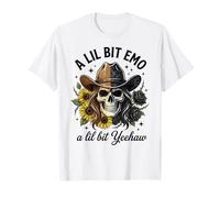 Emo Yeehaw Teschio, Divertente Dark Country Goth Girasoli e Rose Maglietta