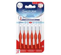 Scovolino Interdentale Emoform Rosso 6 Pz. con Tecnologia SoftCare per un Contatto Extra Delicato sulle Gengive grazie alle Setole Morbide - Impugnatura Antiscivolo con Cappuccio per l'igiene Orale
