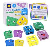 Emoji Costruzioni Puzzle UieaMsio Espressione in Legno, Interattivo Puzzle Viso Cubo Giocattoli Educativi, IQ Puzzle di Espressione del Viso in Legno, Montessori Regalo per Bambini