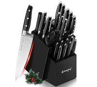 Emojoy Set di 22 coltelli da cucina con blocco, include 2 paia di coltelli da cuoco, forchetta da intaglio e temperamatite (set dual-chef)