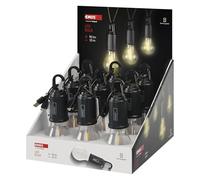 EMOS 9 lampadine a LED ricaricabili, impermeabili, alimentate a batteria, con gancio e 3 modalità di illuminazione, per esterni, giardino, campeggio, decorazione, interruzione di corrente, colore nero