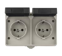 EMOS A1396.1 Presa di Contatto Coperchio incernierato, Montaggio a Parete, Adatta per Ambienti umidi ed Esterni, 250 V ~/16 A Max, Classe di Protezione IP44/IP54, Schuko, plastica, Doppio, Zweifach