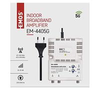 EMOS Amplificatore a banda larga 25 dB (gamma di frequenza 47-230 MHz, 470-698 MHz) per Sat, DVB-T2, TV via cavo o antenna, 1 ingresso, 2 uscite, 10,5 x 13,5 x 4 cm