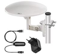 EMOS - Antenna digitale con amplificatore - per esterni - Antenna attiva Village - 0-80 km - FM/DAB/DVB-T/DVB-T2 - Filtro LTE/4G/5G integrato - Angolo di ricezione 360° - Resistente alle intemperie,
