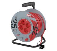 Emos P09225 Avvolgicavo della prolunga m con 4 Prese Schuko da 1,5 mm, Grigio-Rosso, 25 metri