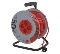 EMOS - Avvolgicavo 50 m - 4 prese Schuko - 230 V, 16 A, 3680 W - Isolamento in PVC di alta qualità - H05VV-F3G 1,5 mm2 - Protezione contro il surriscaldamento - IP20 per interni