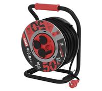 EMOS - Avvolgicavo 50 m in lamiera d'acciaio - 4 prese Schuko - impermeabile, resistente agli urti, all'olio e agli agenti atmosferici - 230 V, 16 A, 3680 W - isolamento in gomma - H07RN-F 1,5 mm2