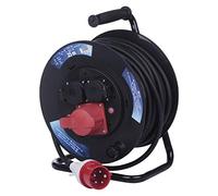 EMOS - Avvolgicavo CEE 25 m - 3 prese (1 CEE, 2 Schuko) - Impermeabile - 230 V/400 V, 13 A, 3000 W/5000 W - Isolamento in gomma - H07RN-F 1,5 mm2 - IP44 per esterni e campeggio