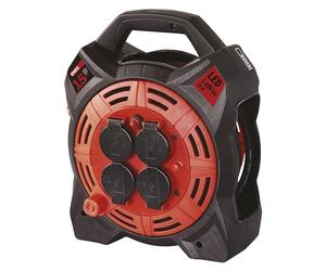EMOS Avvolgicavo con faretto LED, scatola per cavi da esterni Schuko e faretto da 20 W, cavo in gomma in neoprene H07RN-F, IP44, impermeabile per esterni, 1600 lm, 4 prese