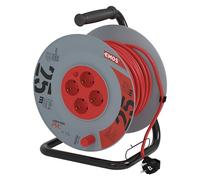 EMOS - Avvolgicavo da 25 m con prolunga rinforzata - 4 prese Schuko - 230 V, 16 A, 3680 W - Isolamento in PVC - H05VV-F3G 2,5 mm2 - Protezione contro il surriscaldamento - IP20 per interni