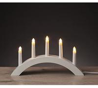 EMOS Candelabro in legno con 5 lampadine E10, bianco, interno IP20, con 1 lampadina di ricambio, cavo di alimentazione da 150 cm, 230 V, durata 10000 h, 38 x 20 cm